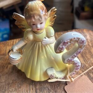 Yellow Angel Figurine with Gold Wings birthday doll 3 rd birthday
